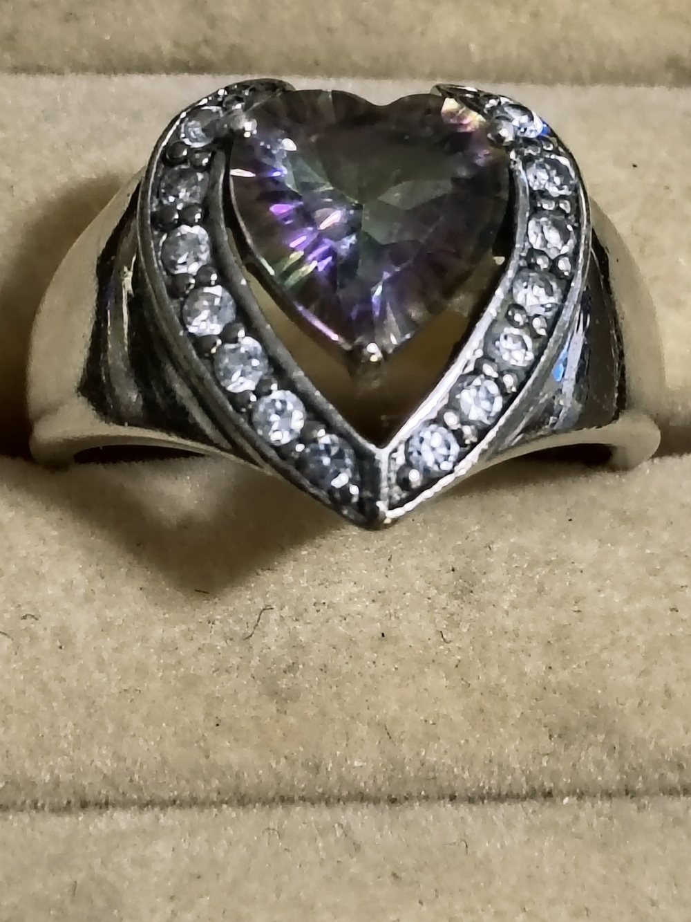 Heart Mystic Topaz W/ HQ CZ Halo Ring in Sterling Silver Size 9 Signed